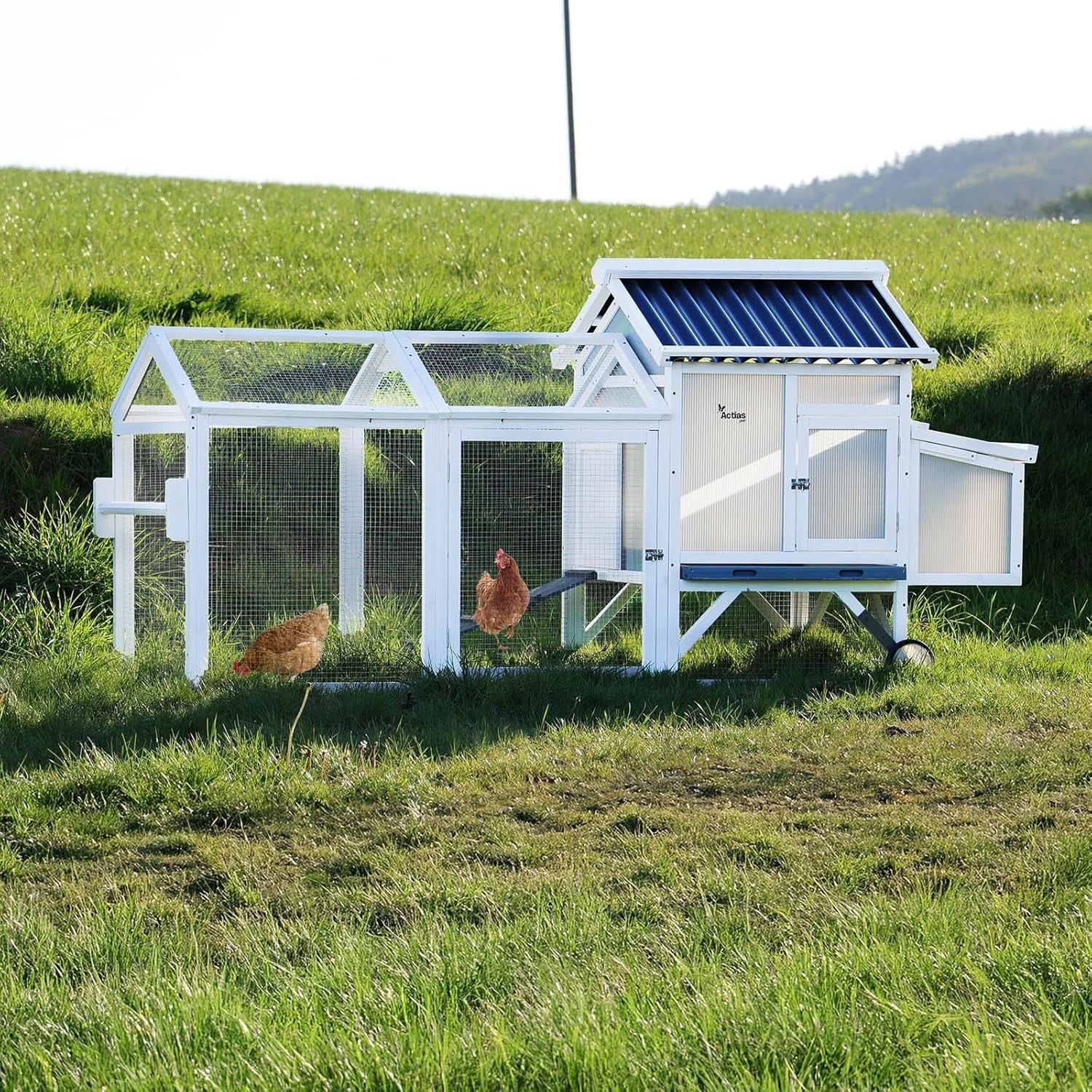 Large Wooden Chicken Coop with Wheels Nest Box 2.3m