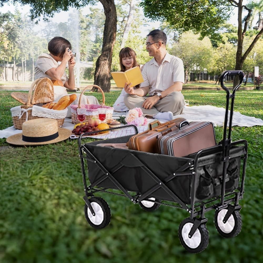 Black Heavy Duty Folding Wagon Collapsible Garden Camping Beach Trolley 70kg