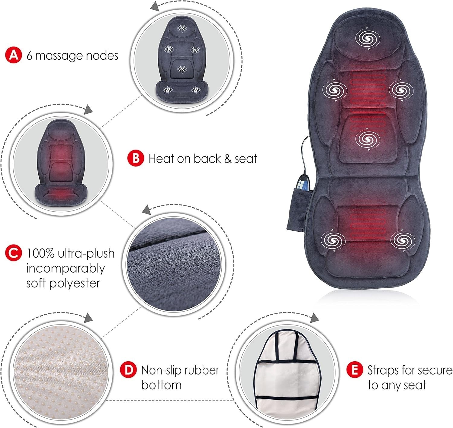 Heated Vibration Massage Chair Pad Back & Seat Massager Home Office Relief