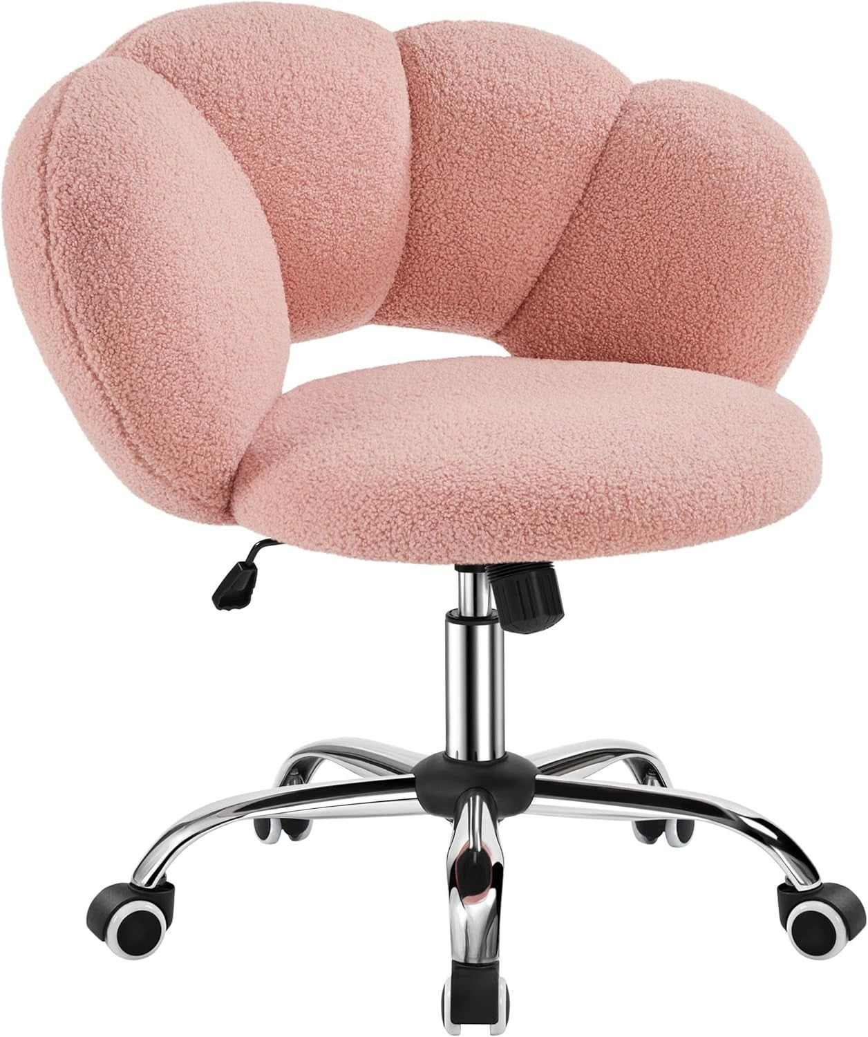 Pink Boucle Cloud Vanity Chair Swivel Adjustable Desk Chair with Wheels