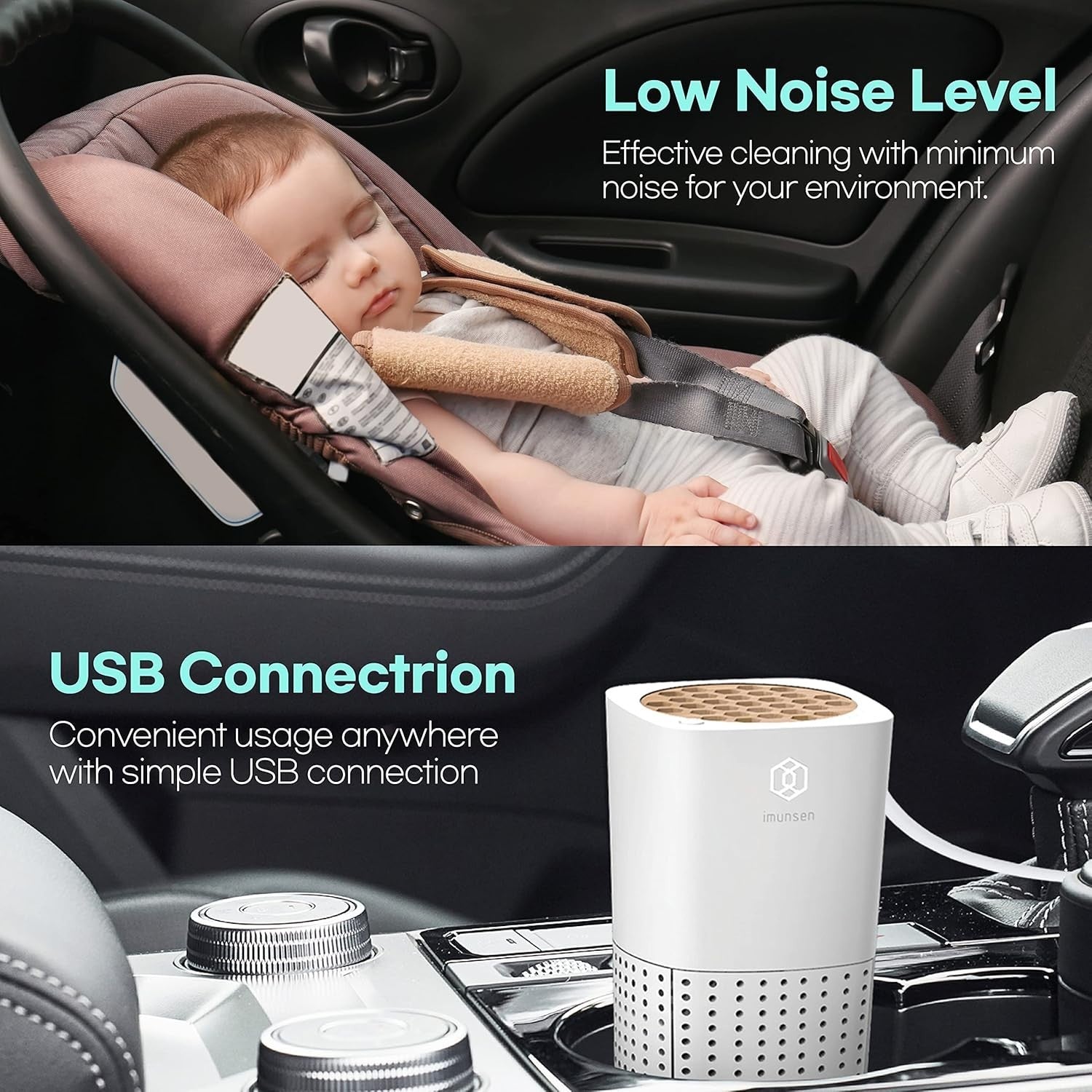 Car Air Purifier H13 HEPA Carbon Filter Smoke Odour USB White