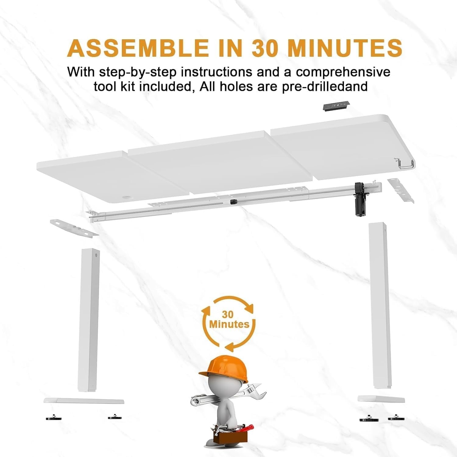 Electric Height Adjustable Desk 140x60cm | White Sit Stand Office Table
