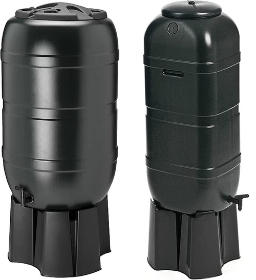 210L Slim Line Garden Water Butt With Tap Stand & Filler Kit Black