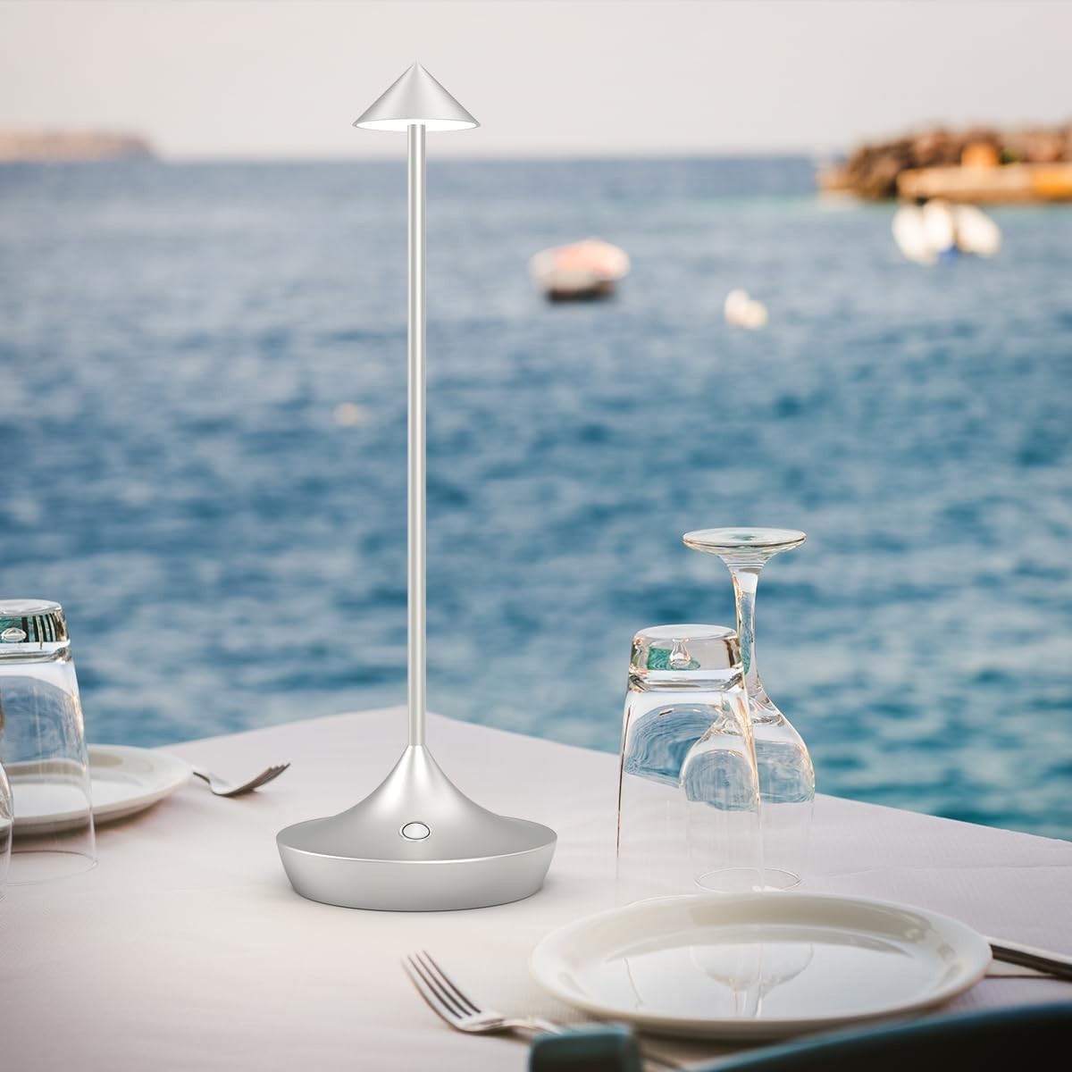 Rechargeable Cordless LED Table Lamps 2pcs Silver, Dimmable, Portable