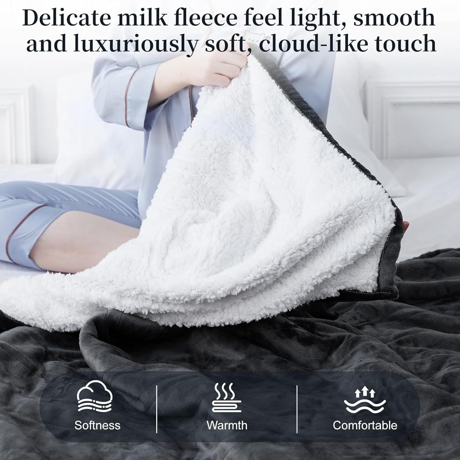 Electric Heated Throw Blanket 180x130cm 8 Heat Levels 12H Timer LED