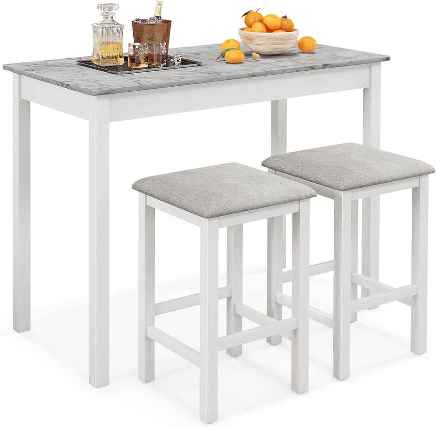 3-Piece Bar Table Set with 2 Stools, Compact Breakfast Bar with Cushioned Seats