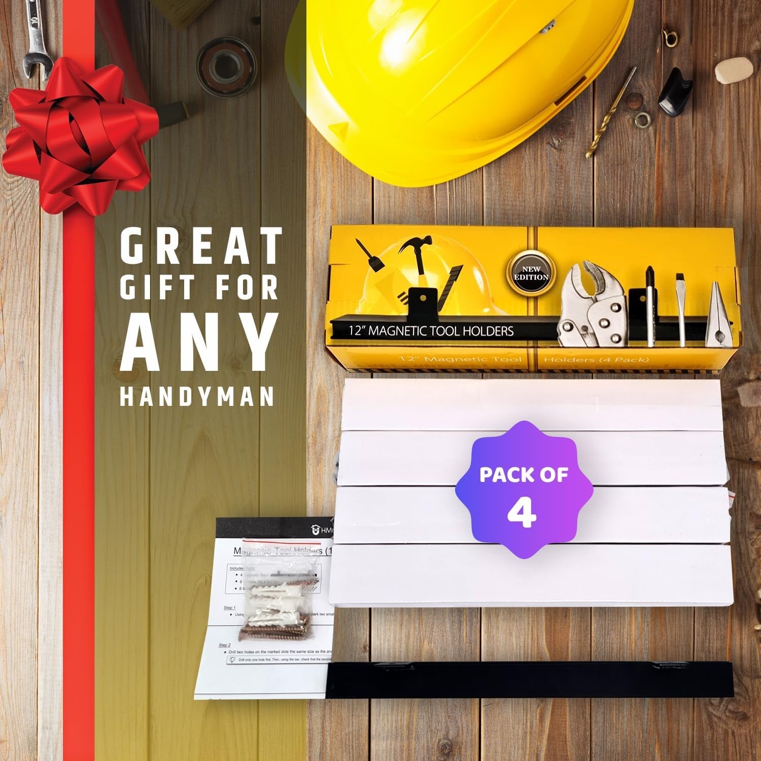 4-Pack Magnetic Tool Holder 48" Heavy-Duty Black Wall Mount