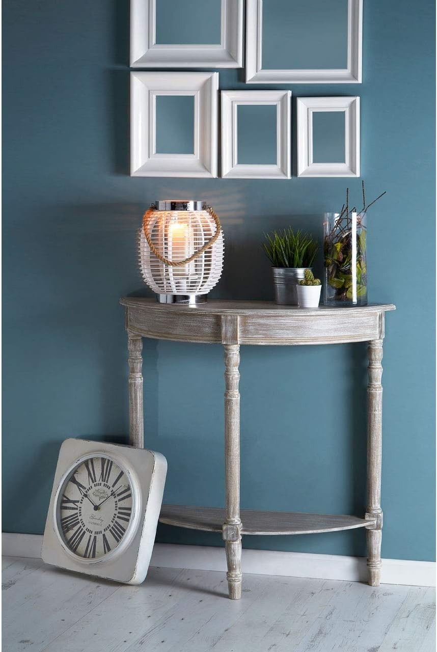 Slim Half Moon Console Table for Hallway, Narrow Oak Accent Table 80cm