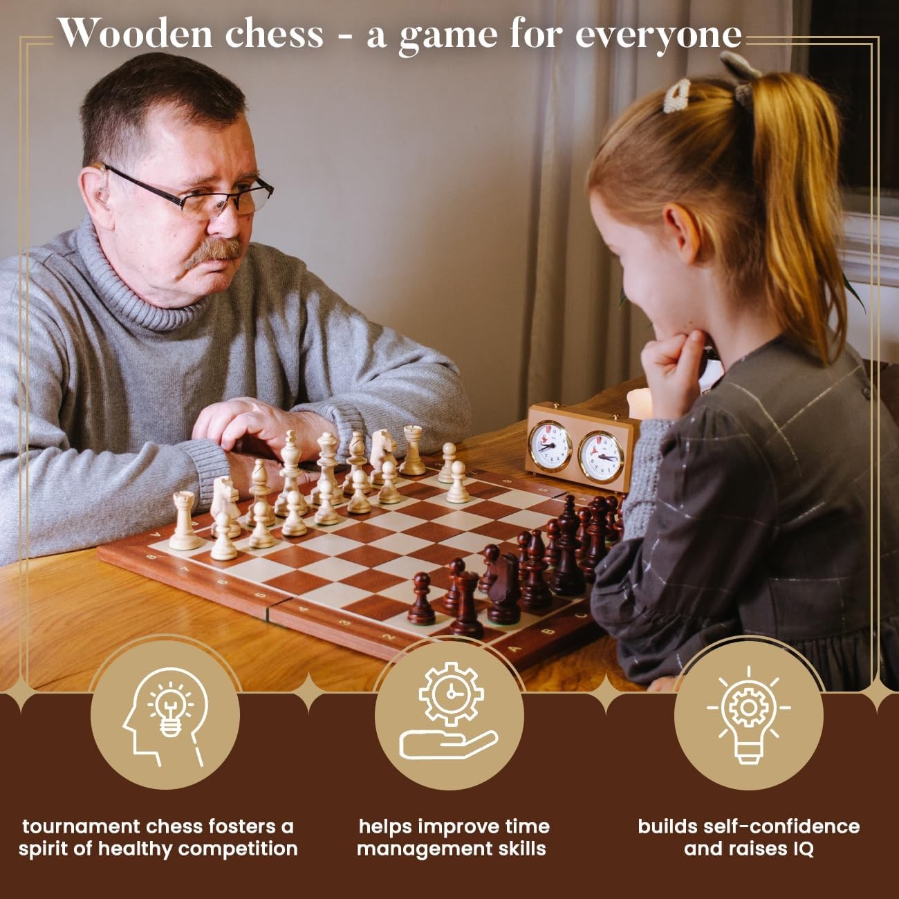 54cm Inlaid Wooden Chess Set with Weighted Staunton Pieces & Storage Box