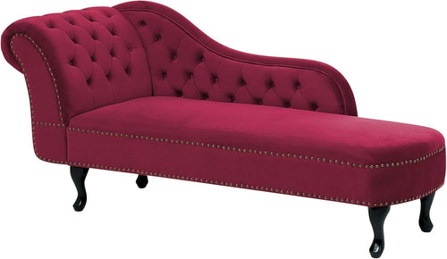 Velvet Left Hand Chaise Lounge Sofa Chesterfield Style Burgundy Tufted