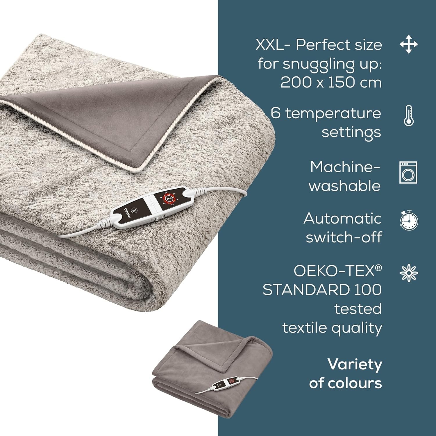 XXL Electric Heated Throw Faux Fur Fleece 6 Heat Auto Shut Off Washable
