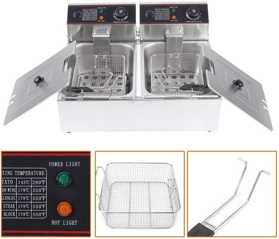 Commercial Double Deep Fat Fryer 12L 3000W Stainless Steel Dual Tank
