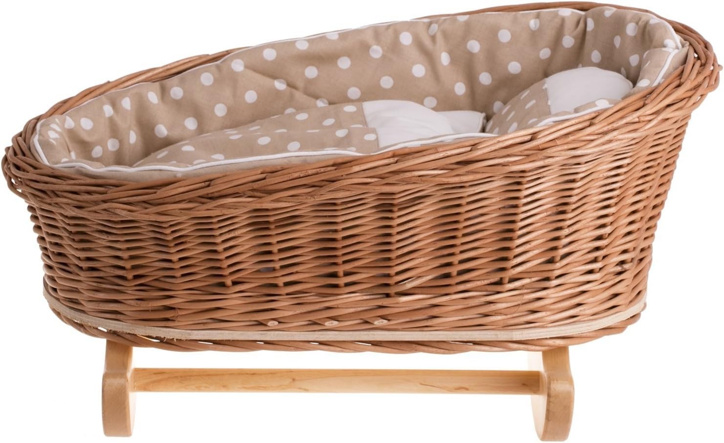 Wicker Doll Cradle Bed with Bedding Rocking Bassinet Vintage Style Toy Brown