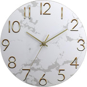 Modern 12 Inch Gold Wall Clock Silent Non-Ticking Luxury Marble Effect Decor