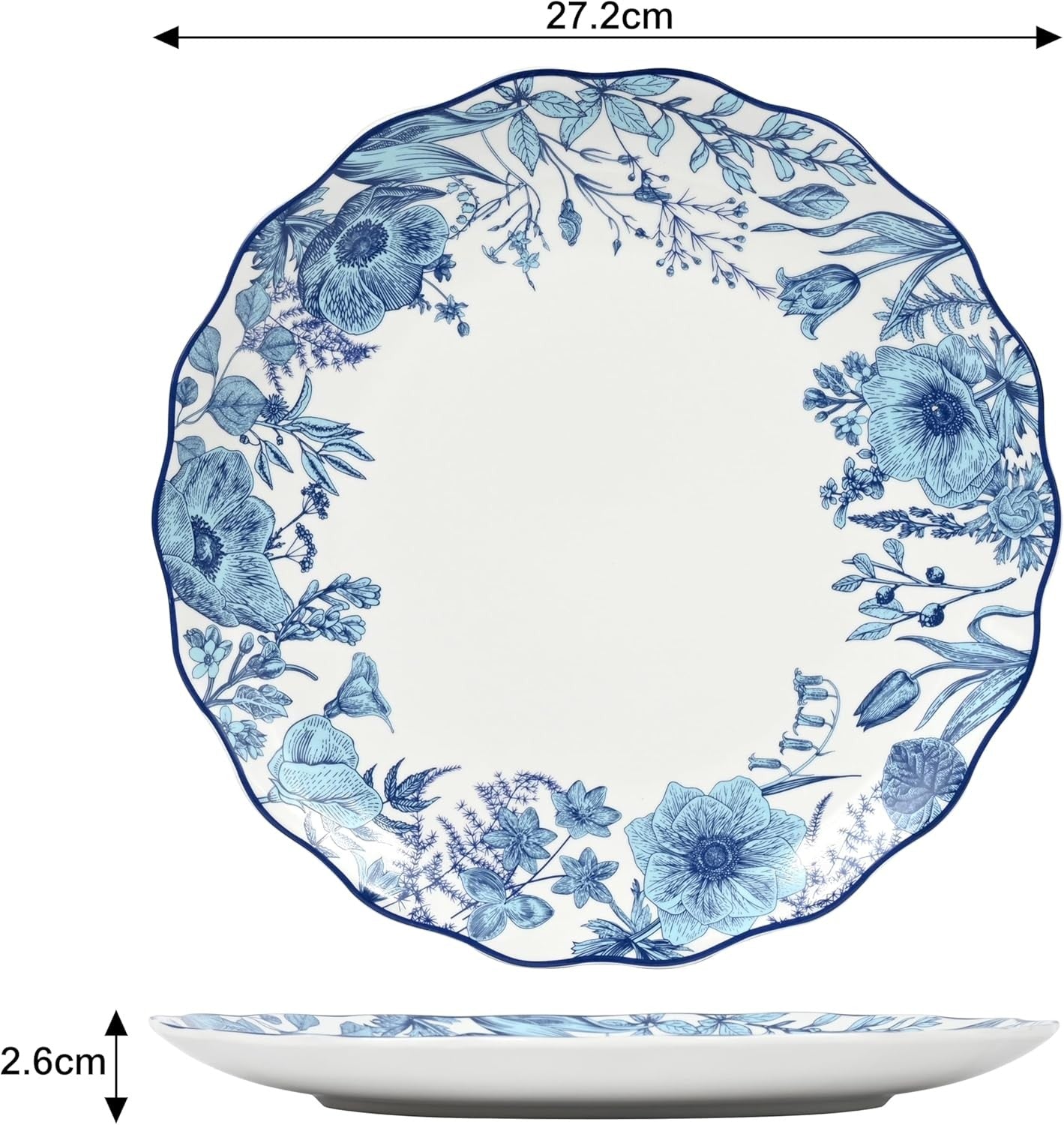 16pc Porcelain Dinnerware Set Blue Floral Plates Bowls Mugs Dishwasher Safe