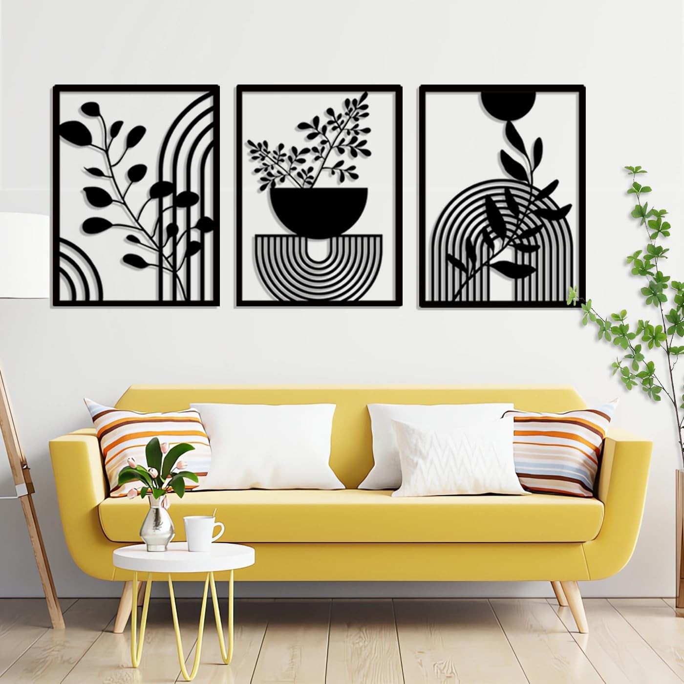 3 Panel Black Metal Wall Art Abstract Boho 22x16.5in