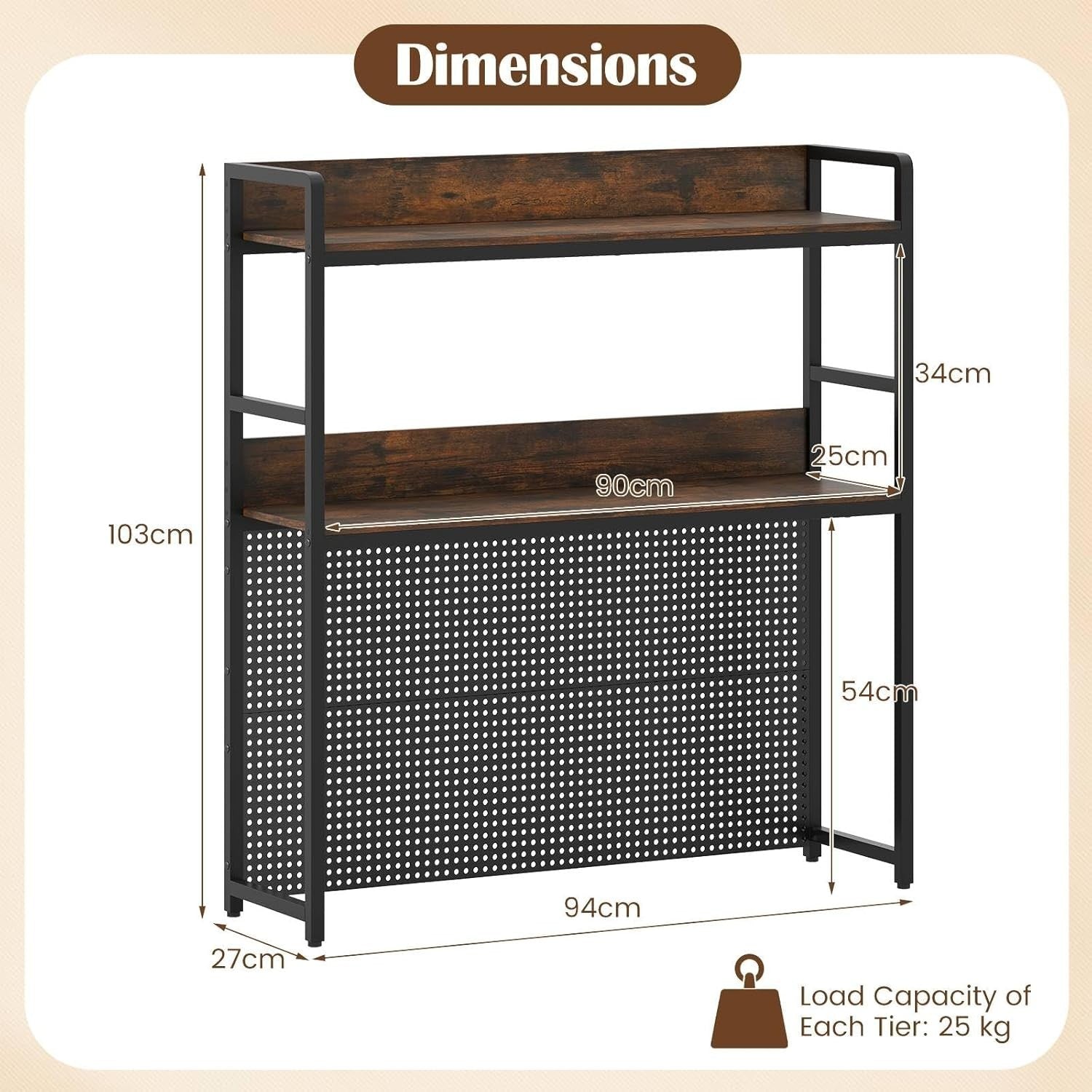 2-Tier Desktop Bookshelf Hutch Pegboard Monitor Shelf Rack Industrial Storage