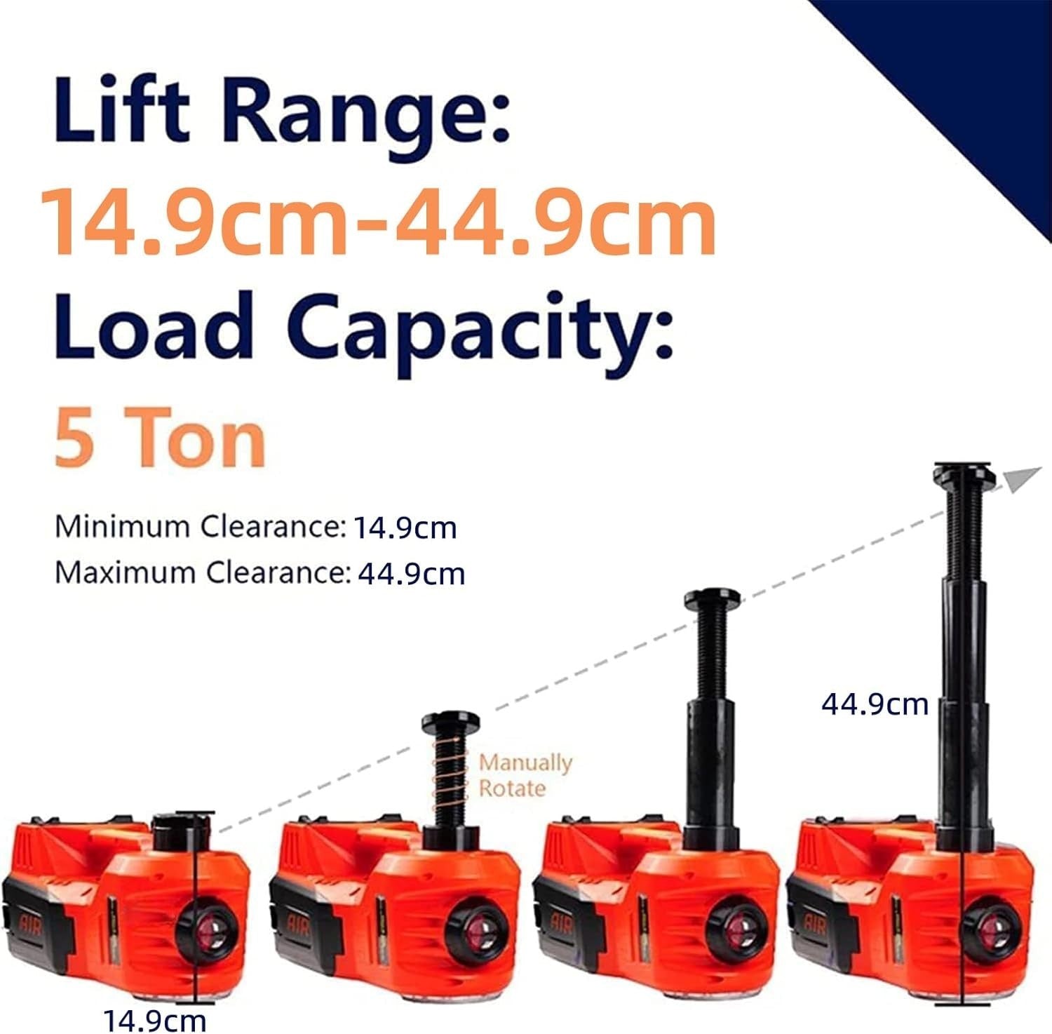 5 Ton Electric Hydraulic Car Jack 12V 4-in-1 Lift Kit with Air Pump 5.9–17.7"