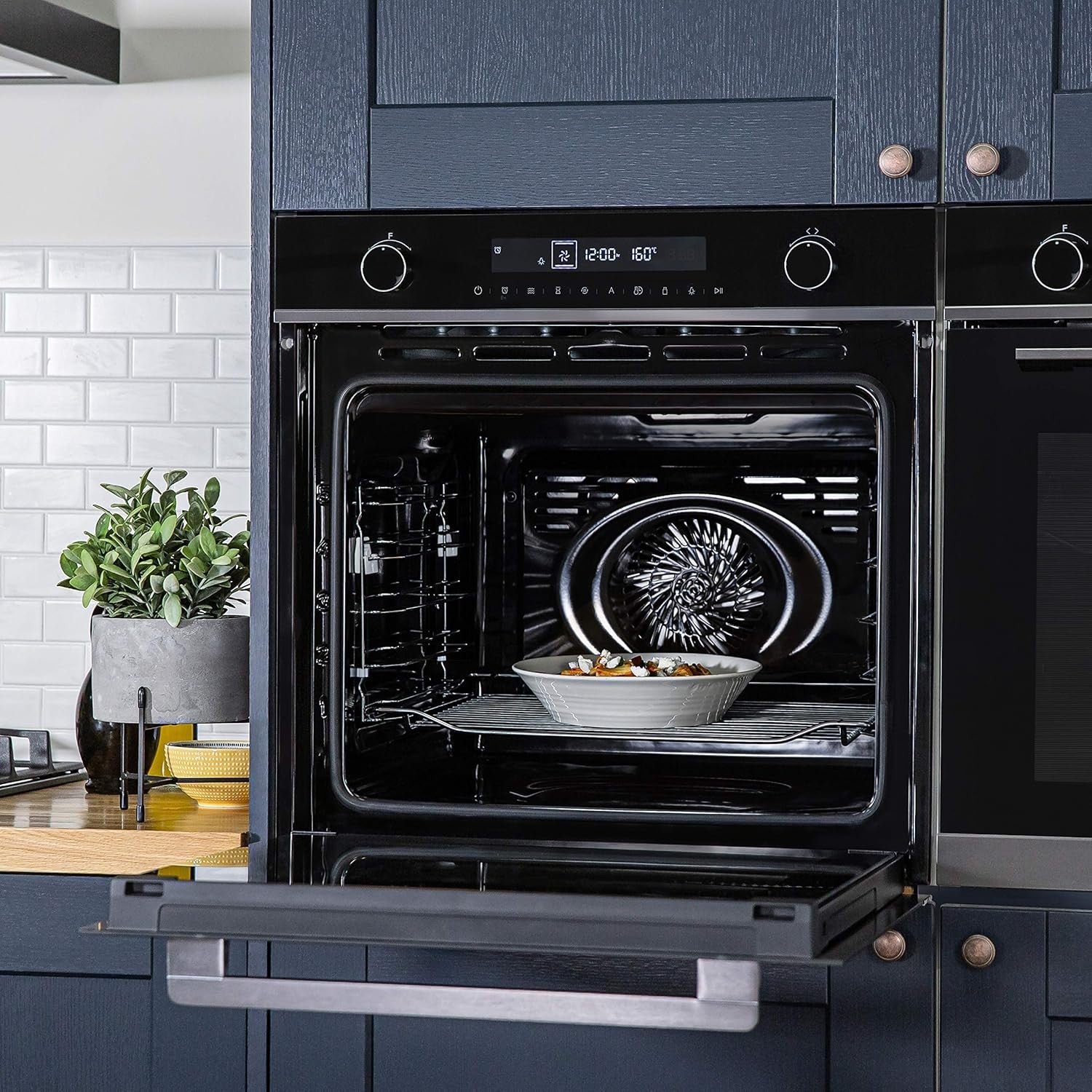Dark Steel 59.5cm Built-in Electric Fan Oven & Microwave Combo