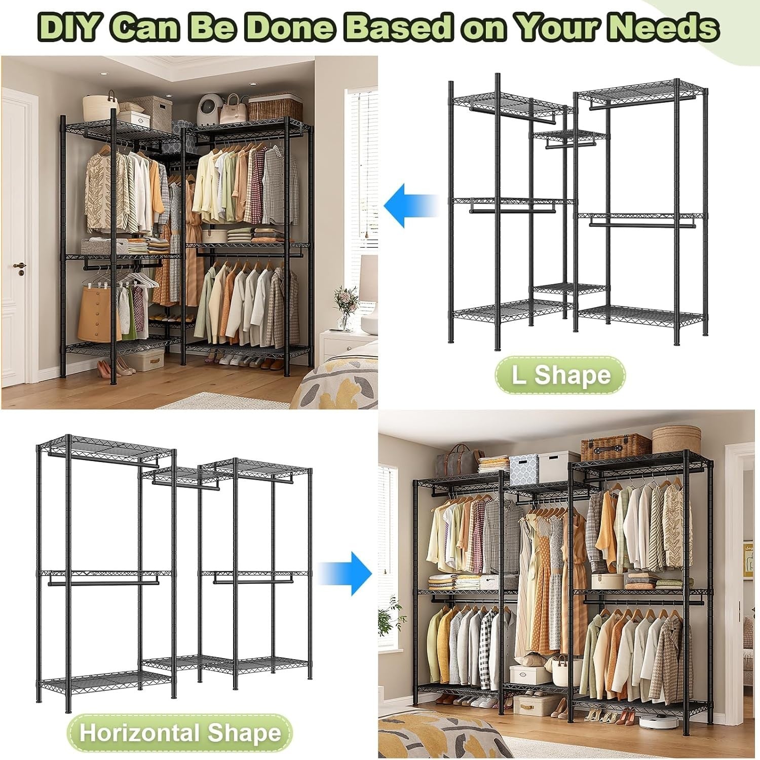 Heavy Duty Open Wardrobe Metal Rail with Shelves Storage Rack 195cm
