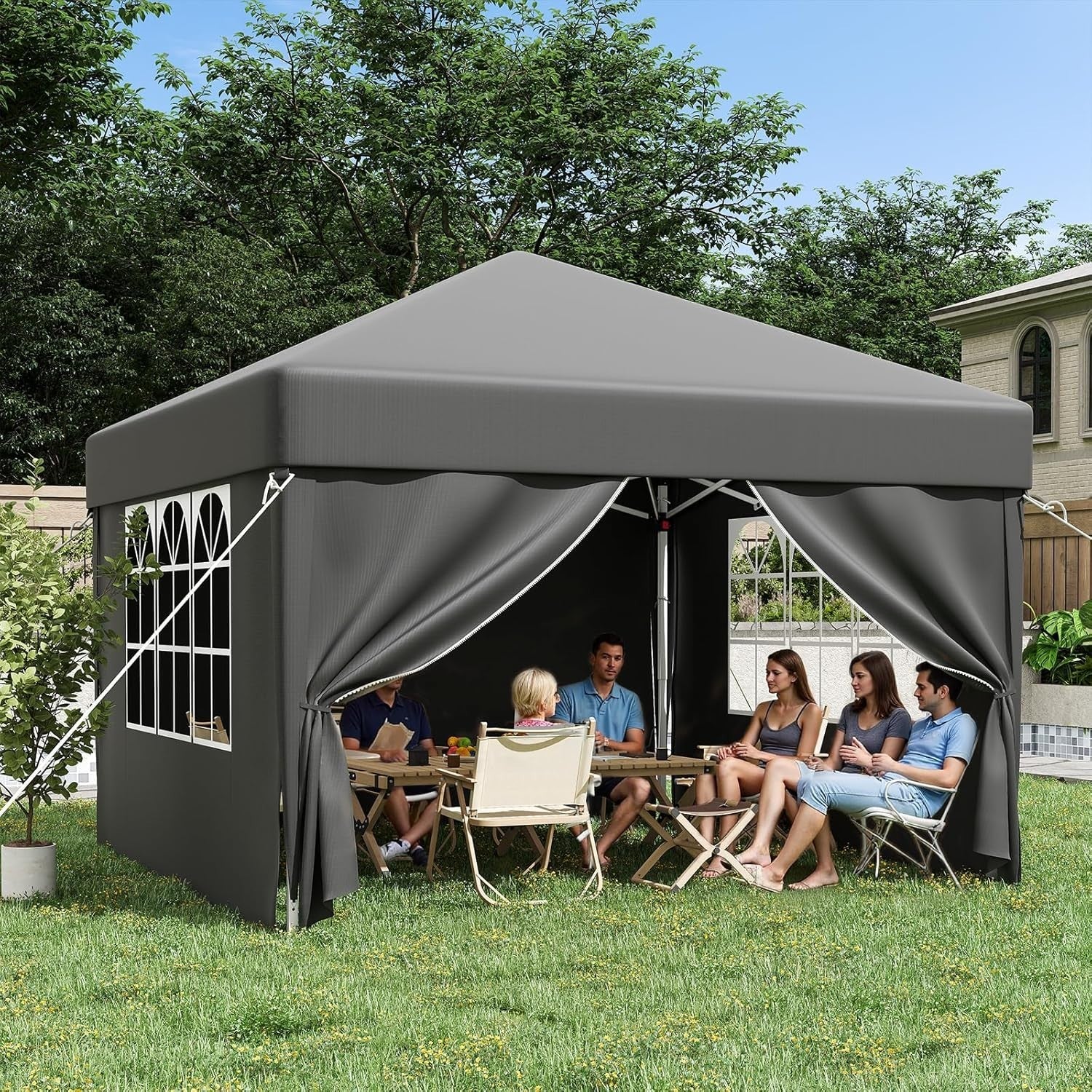 3x3M Gazebo with 4 Sides Garden Tent UV50+ Height Adjustable Event Shelter–Black