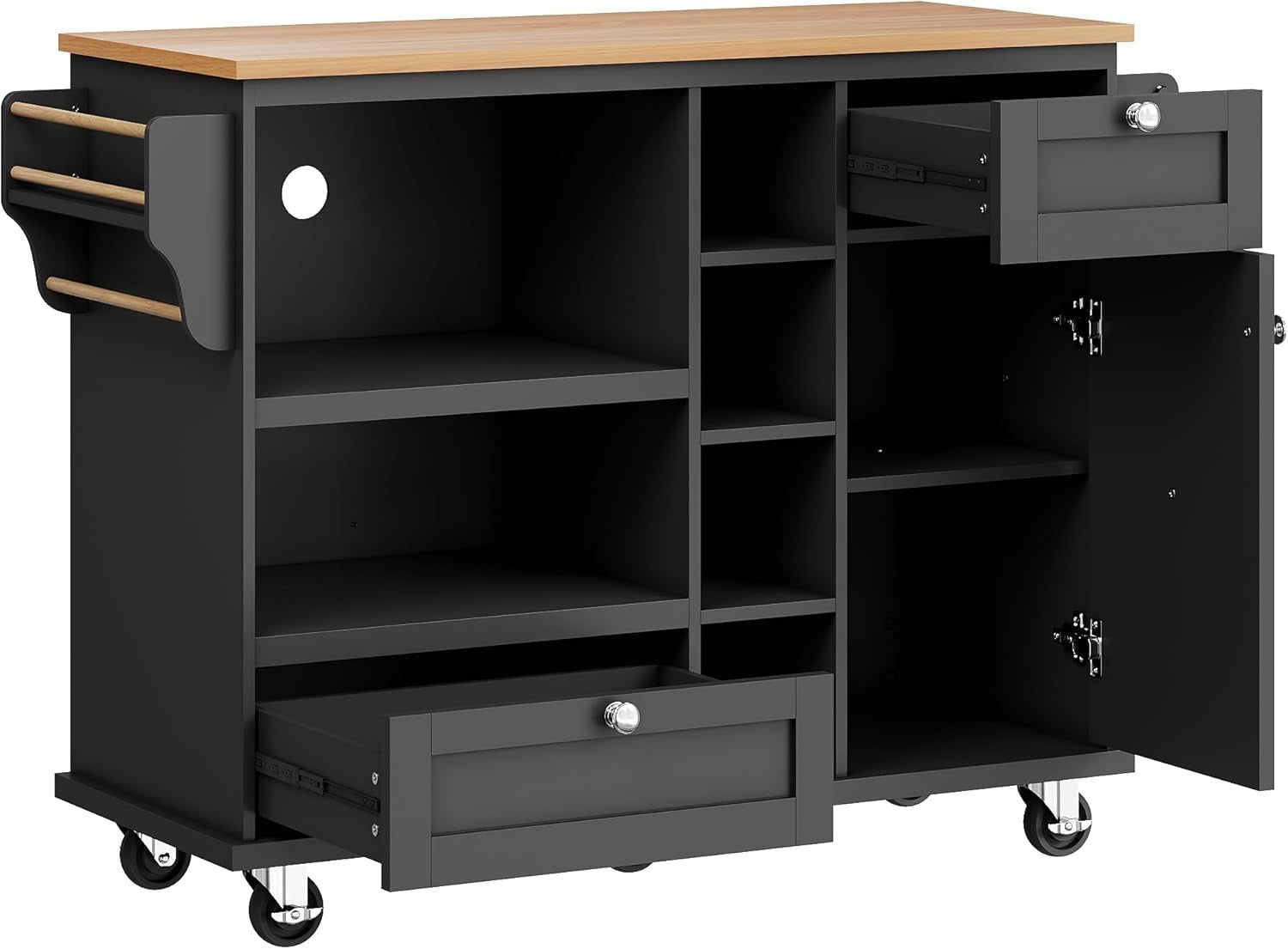 Rolling Kitchen Island Trolley with Drawers & Shelves | Mobile Prep Unit