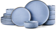 18pc Stoneware Dinner Set for 6 Blue Plates Bowls Microwave Safe