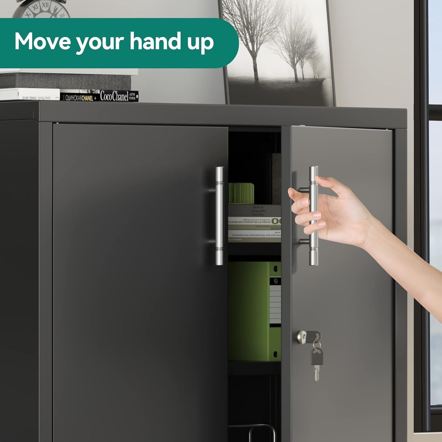 Metal Office Storage Cabinet Lockable Cupboard 2 Shelves 80x40x90cm