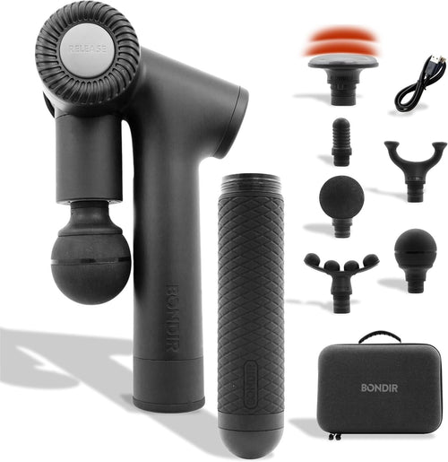 Heated Massage Gun Deep Tissue Back Massager Articulating Handle 7 Heads