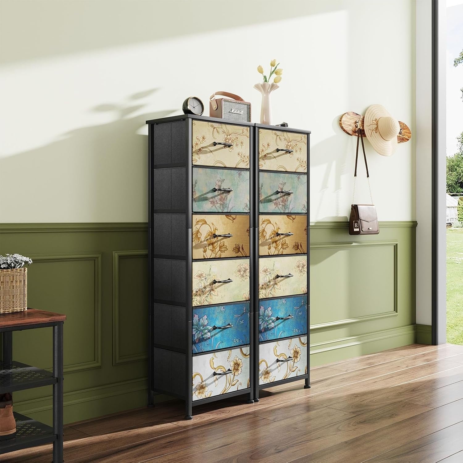 6 Drawer Fabric Chest Floral Storage Cabinet Bedroom Organizer Dresser