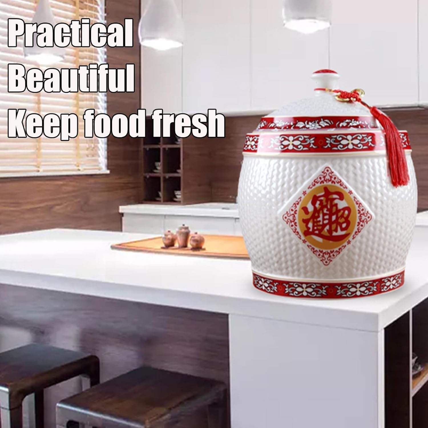 Large Ceramic Rice Jar with Lid Airtight Grain Storage Container