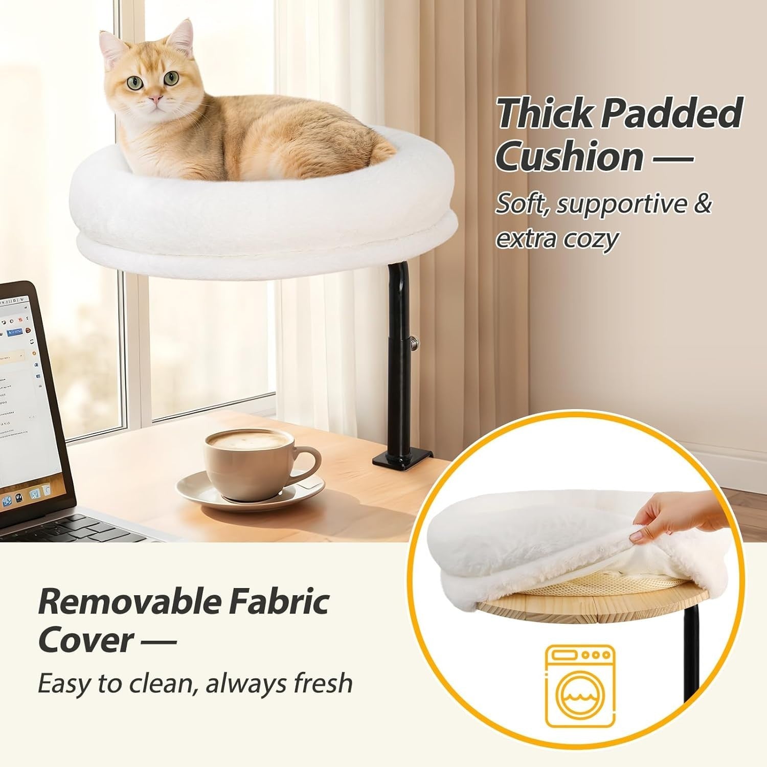 360° Rotating Cat Desk Bed Adjustable Clamp Hammock Perch White