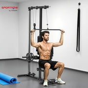 Black Lat Pull Down & Low Row Machine Adjustable Home Gym 50kg