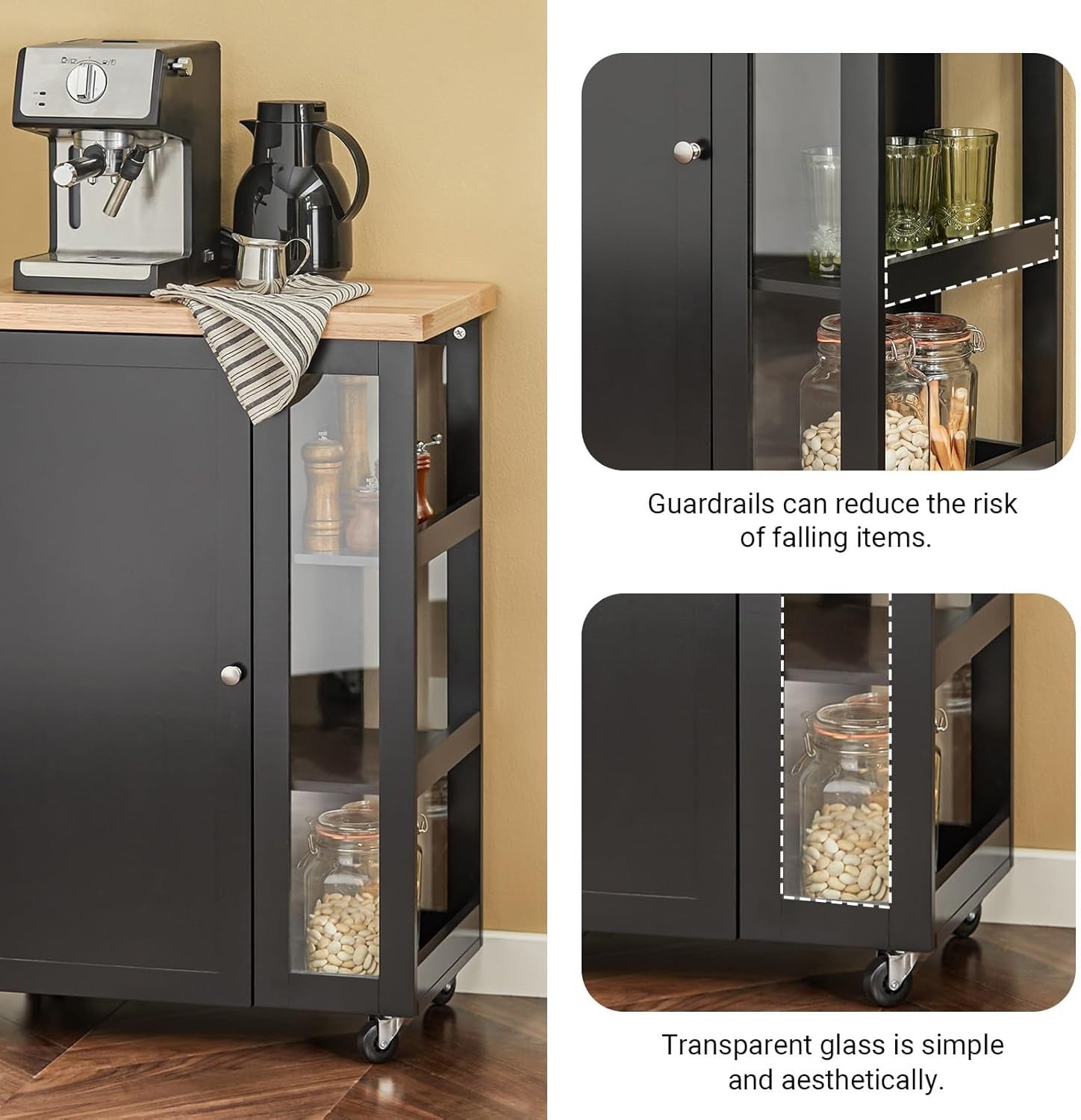 Compact Kitchen Island on Wheels Storage Cabinet Black