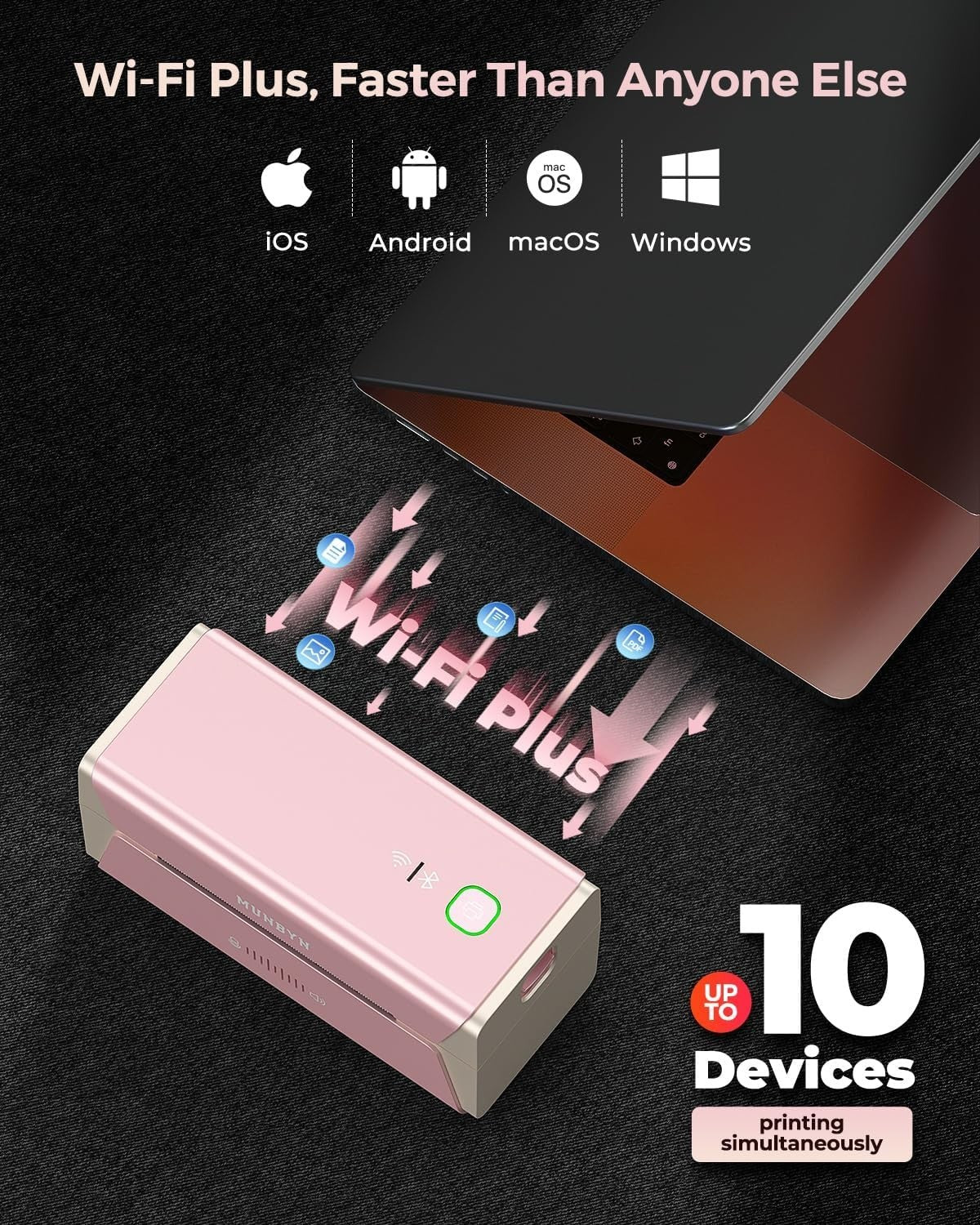 300DPI Pink WiFi Thermal Label Printer AirPrint Fast Shipping Labels