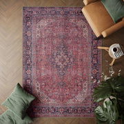 Washable Rug 152x213cm Non-Slip Vintage Red Carpet Soft Large Living Room Mat