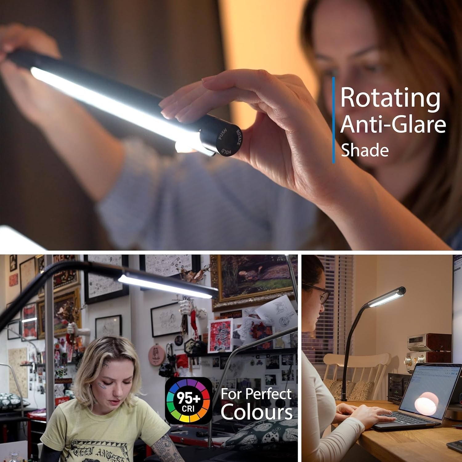 LED Desk Lamp Adjustable Brightness Black Reading Lamp Flexible Arm