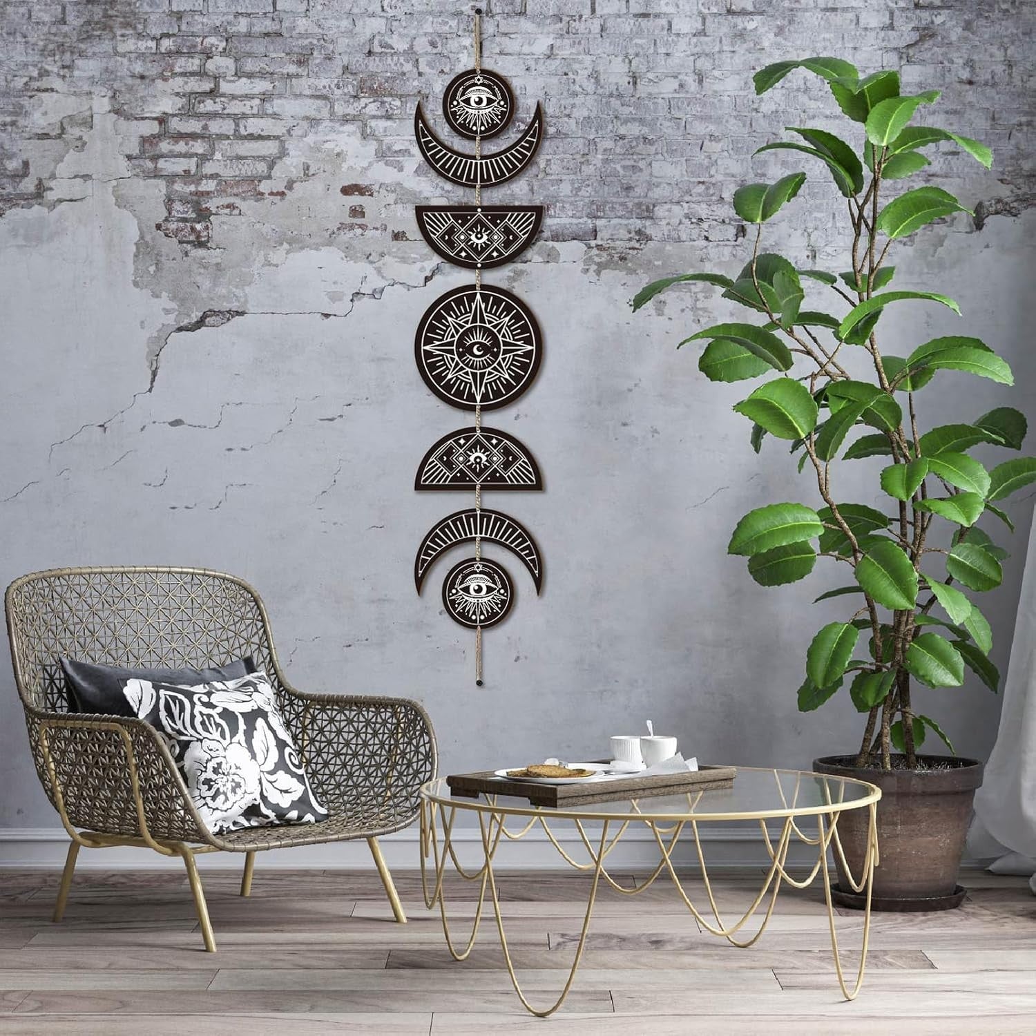 Moon Phase Wall Hanging Wooden Boho Witchy Decor Art