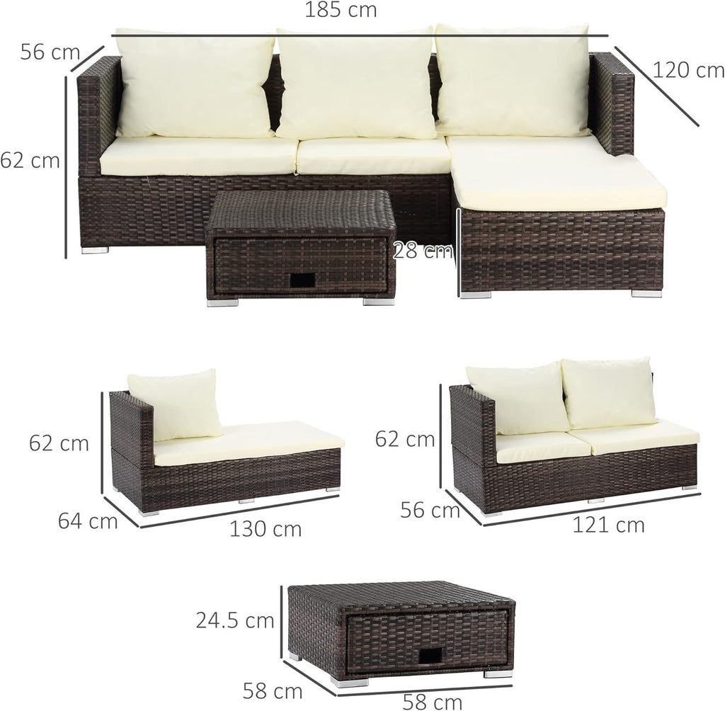 4-Seater Rattan Garden Sofa Set Reclining Lounger Storage Table Outdoor Patio