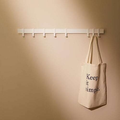 Modern Wall Coat Rack 80cm | White Metal Rail with 8 Sliding Hooks Matte