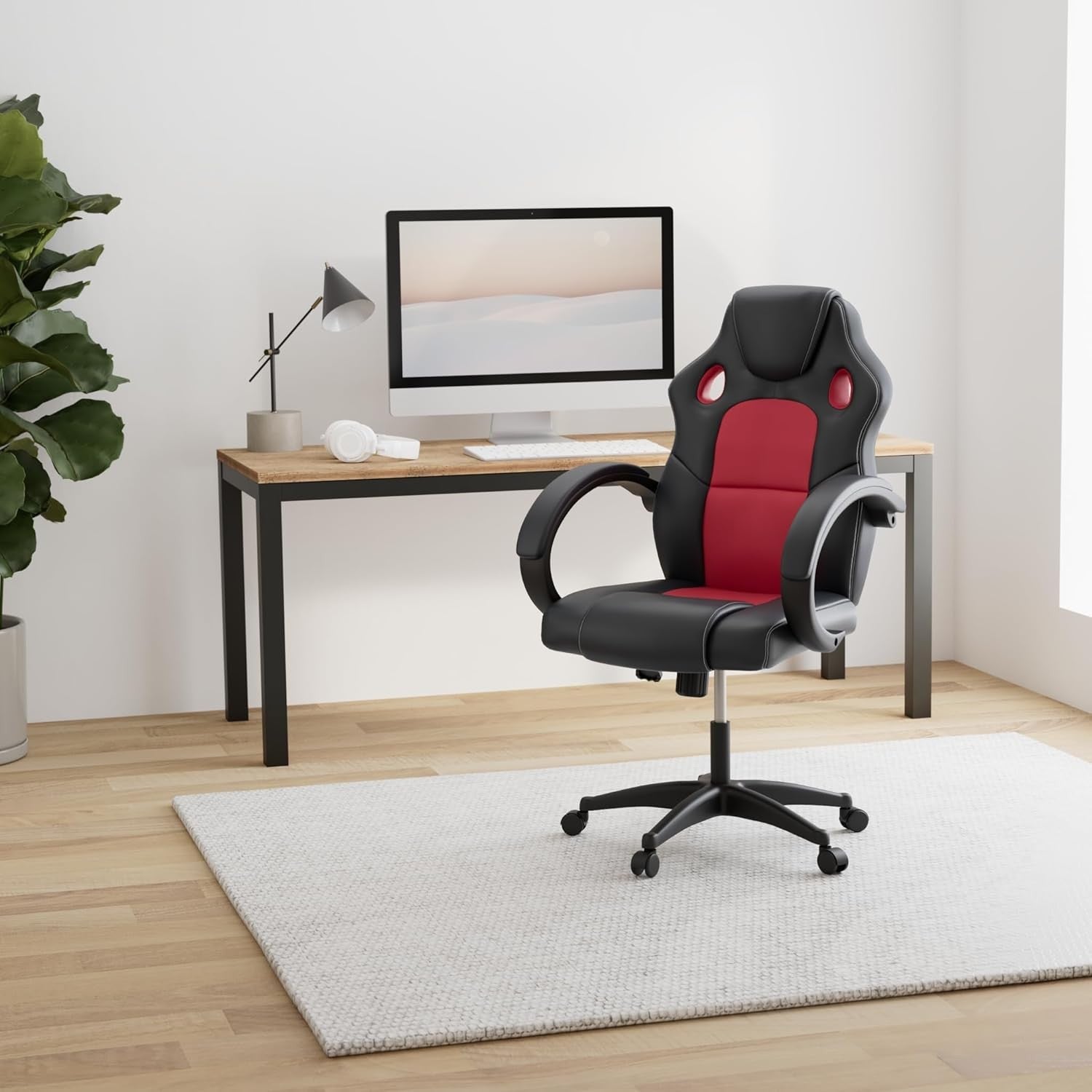 Racing Style Gaming Chair PU Leather Ergonomic Swivel Desk Red
