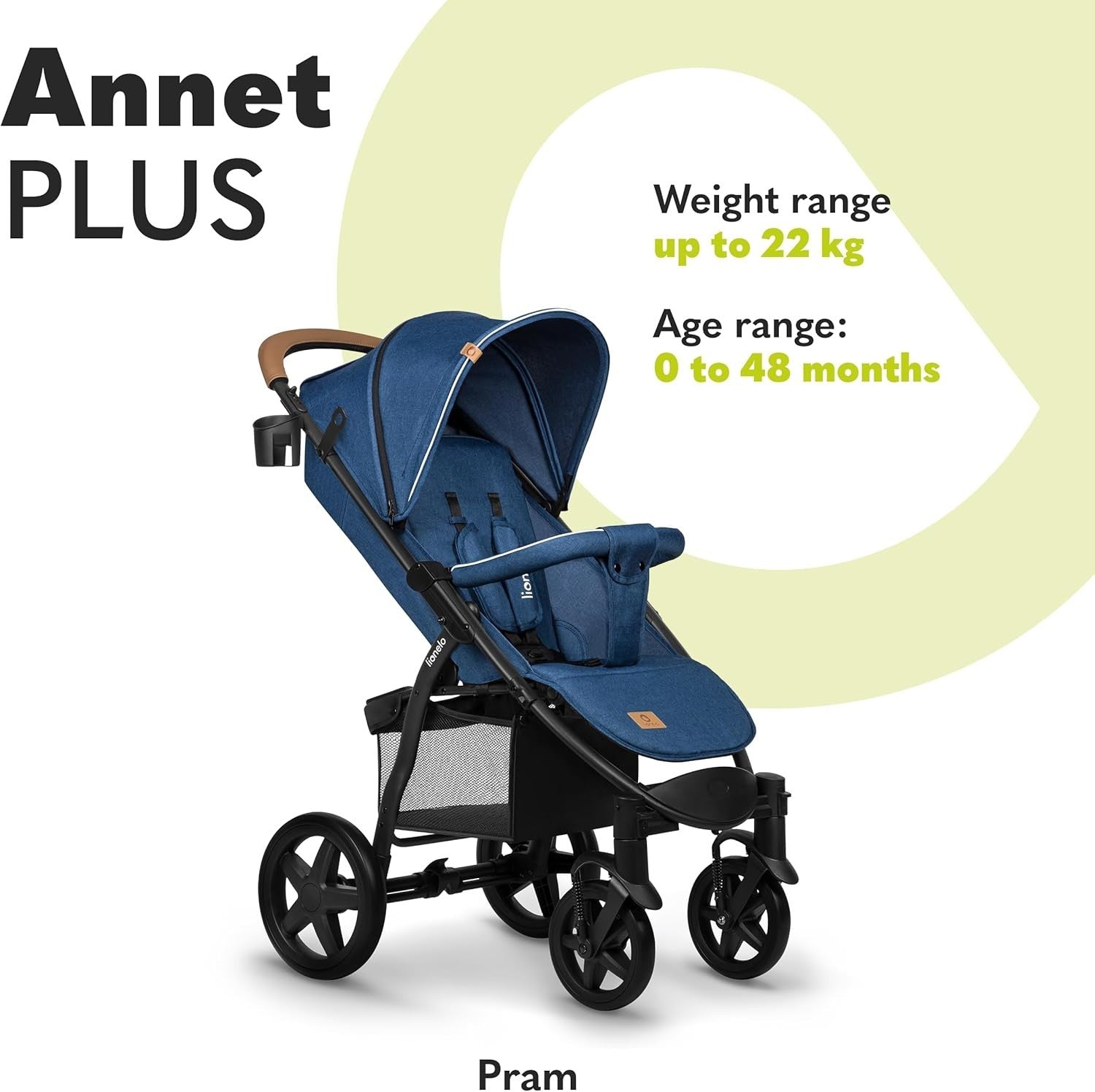 All Terrain Pushchair Newborn–4Y 22kg Foldable Stroller XXL Hood Blue