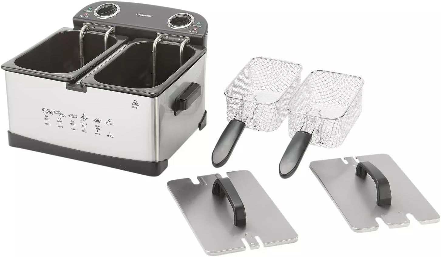 Twin Deep Fat Fryer 2400W Dual Compartment 5L Cool Zone Drain Basket