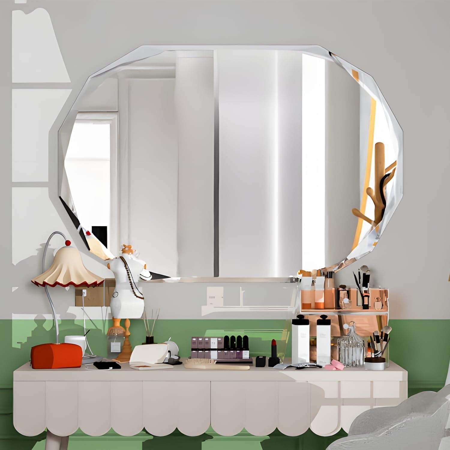 Oval Frameless Bathroom Mirror 90x60 cm Beveled Edge Vanity Wall