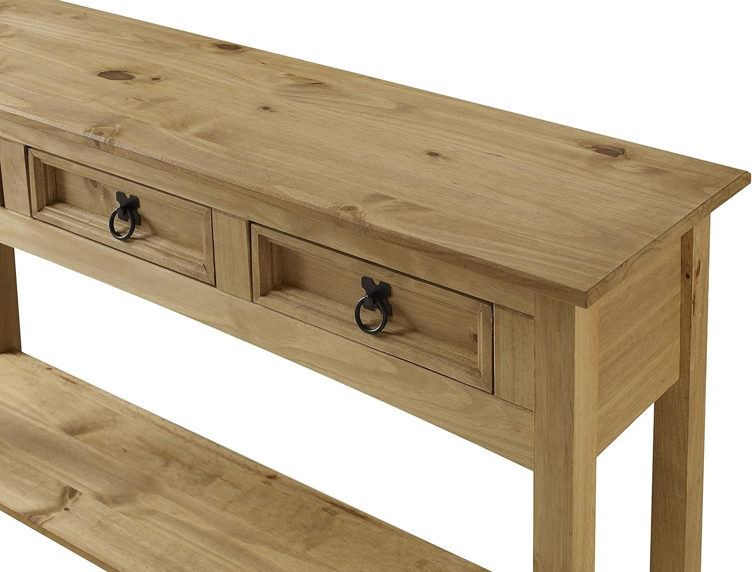 Solid Pine Wood Console Table with 3 Drawers & Shelf – Rustic Storage, Durable