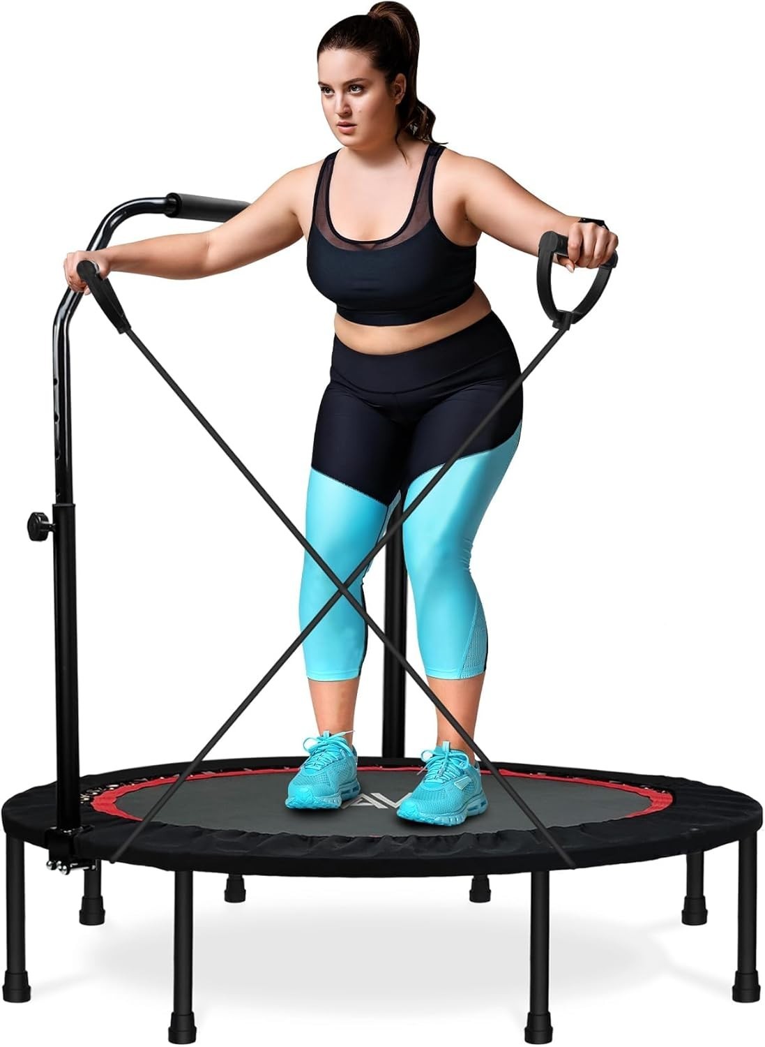 48in Foldable Fitness Rebounder Trampoline Adjustable Bar 450lb
