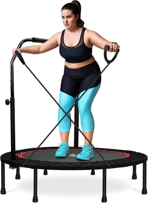48in Foldable Fitness Rebounder Trampoline Adjustable Bar 450lb