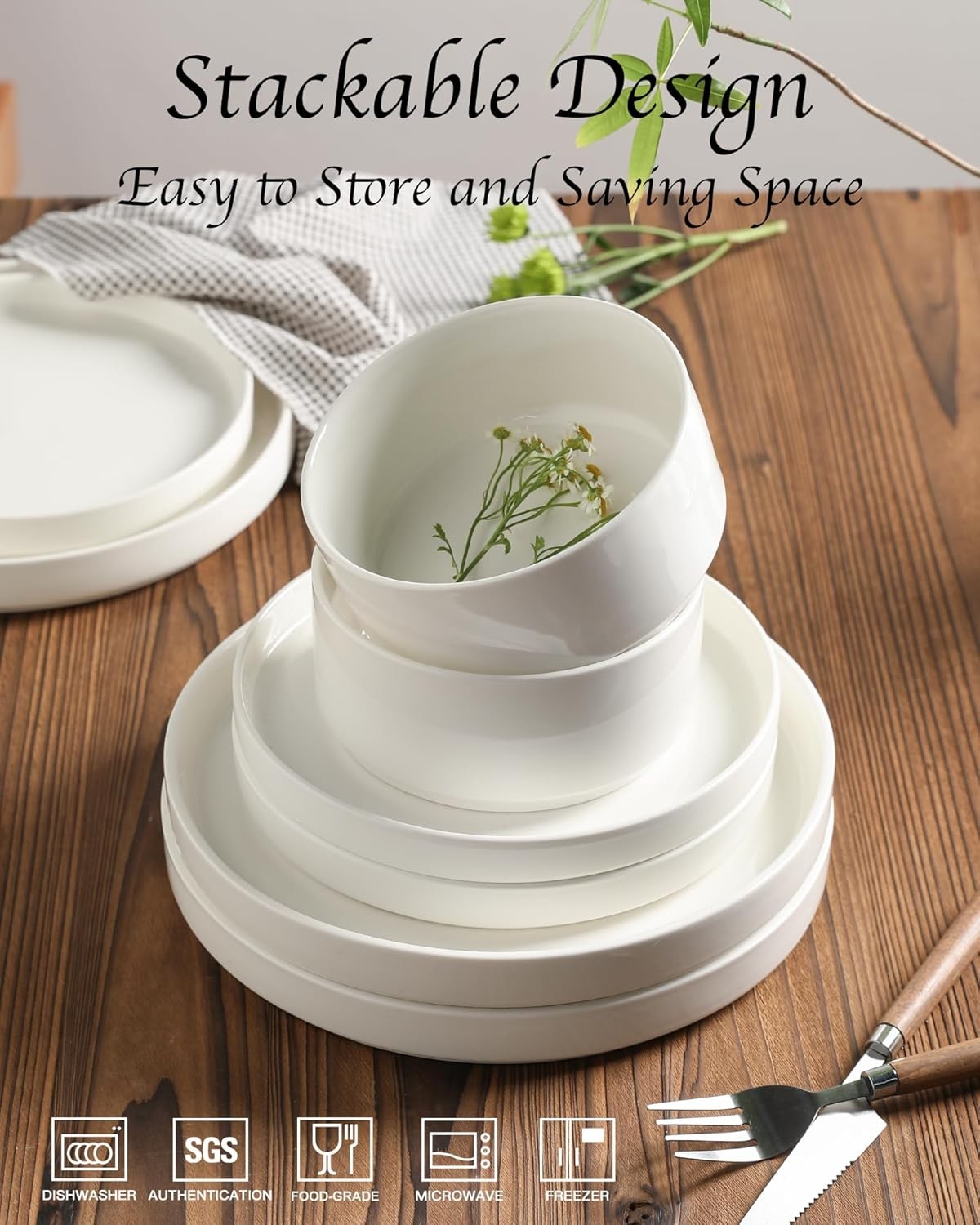18pc Porcelain Dinnerware Set White Plates Bowls Service for 6