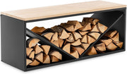 Firewood Rack with Bench | Durable Steel & Wood | 104x35x41 cm | Holds 20 kg