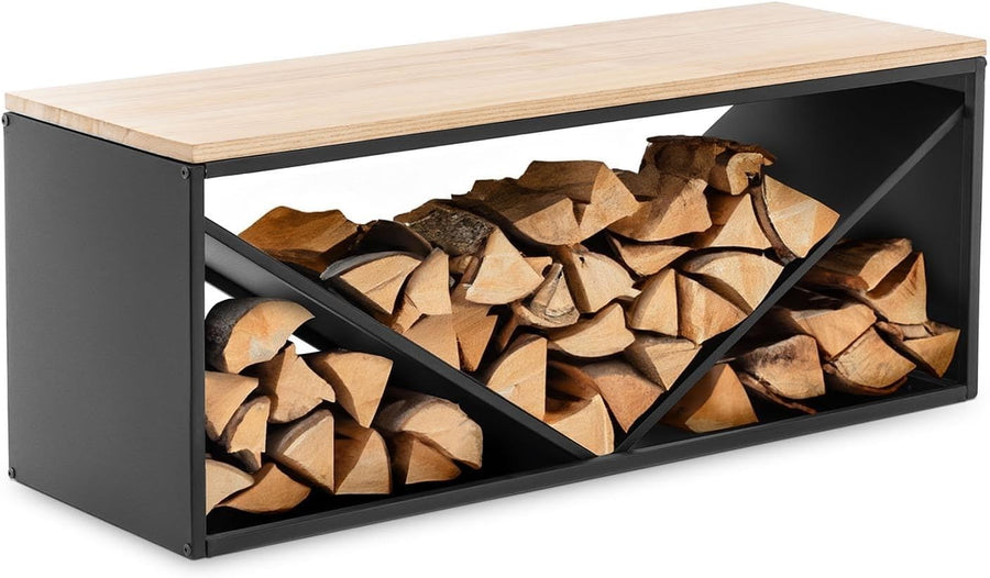 Firewood Rack with Bench | Durable Steel & Wood | 104x35x41 cm | Holds 20 kg